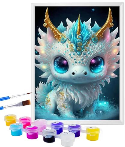 Gutluz Peinture par numéros pour enfants à partir de 7 ans, filles, garçons – Peinture par numéros avec cadre – Peinture par numéros animaux Dragon – Peinture par numéros à partir de 6, 7, 8, 9, 10,