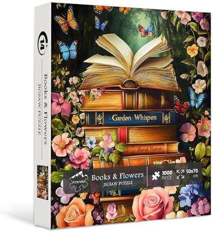 Vintage Book Puzzles for Adults 1000 Pieces,PICKFORU Retro Flower Garden Jigsaw Puzzle Wildflower Pages,Difficult Plant Floral Puzzle for Book Lovers