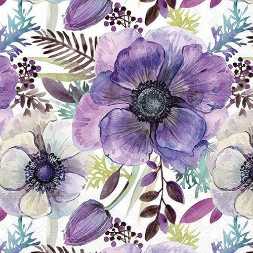 20 Servietten Blumen Lila Blumentraum als Tischdeko. Papierservietten mit Motiv. Auch für Decoupage und Serviettentechnik 33x33cm