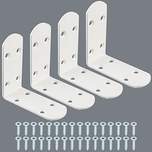 MOOCHE 4 Stück L Edelstahl Bracket, Heavy Duty Corner Brace Winkel Klammer, Floating Shelf Brackets für Holzbrett Tür Partition oder Bett, Sofa, Weiß