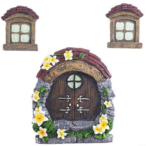 CNANRNANC 3PCS Luminous Door And Window Garden Decoration, Luminous Resin Ornaments Featuring Fairies' Doors And Windows Design For Men Women Girls Children(3PCS)