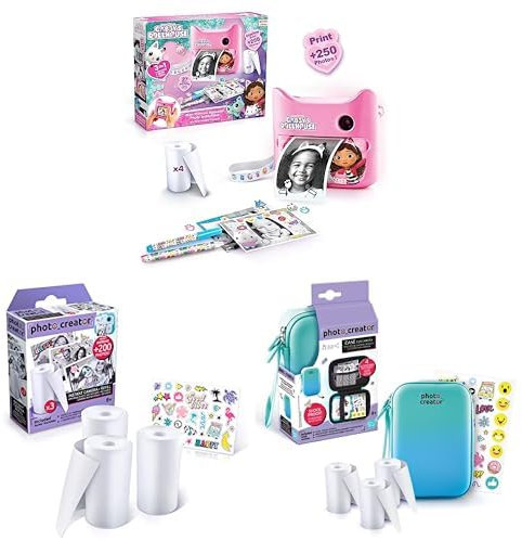 Canal Toys - Photo Creator GAB 005- Gabby, 12 MP Sofortbildkamera und CLK 002- Thermopapier-Nachfüllset, 3 Rollen, weiß, CLK 012- Schutzhülle für Digitale Sofortbildkamera, Aufbewahrungstasche
