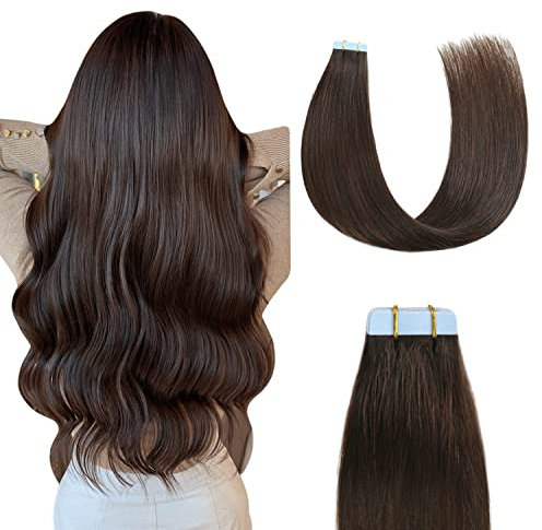 Sunya Tape in Extensions Echthaar Dunkel Braun Tape Extensions Echthaar Haarverlängerungen Natürlich Gerade Skin Weft Invisible Remy Tape ins Hair Extensions 30cm 40g/pack 20 Stück