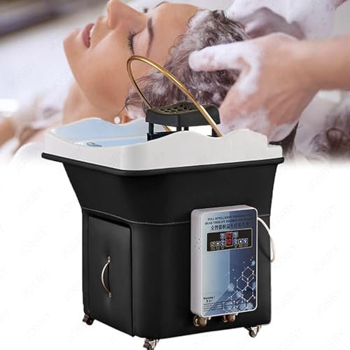 Équipement de spa à tête mobile, machine à shampoing électrique avec lampe de luminothérapie et appui-tête, cycle de rinçage à 360° et thermostat intelligent, 4 roues universelles, pomme de douche
