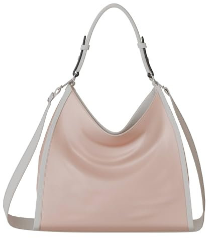 KMISSO Damen Umhänge Schulter Hand Shopper Tasche Echt Vegans Leder 30624 Pink