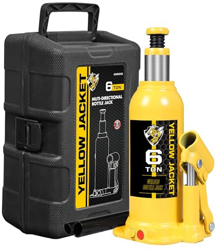 YELLOW JACKET Bottle Jack 6 Ton Muti-Directional Welded Car Jack with Carrying Case and Pump Handle, Fit Use for Automotive Sedans, Yellow