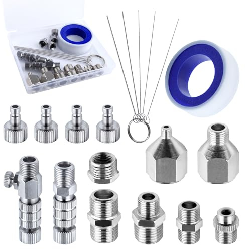 LEONTOOL 15 Stück Airbrush Adapter Set Airbrush Quick Connect Airbrush Schnellspanner Trennadapter Fitting Connector Set mit Reinigungswerkzeug für Luftkompressor und Airbrush Schlauch