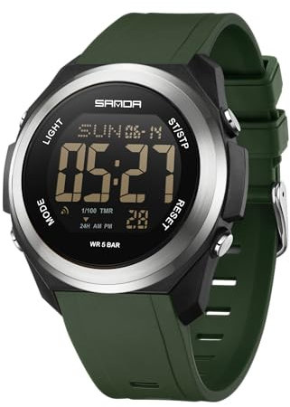 BIEWO Digitale Herren-Sportuhr, Militär-Uhren für Herren, wasserdicht, Outdoor-Armbanduhren, großes Zifferblatt, lässig, leuchtende Stoppuhr (Grün)