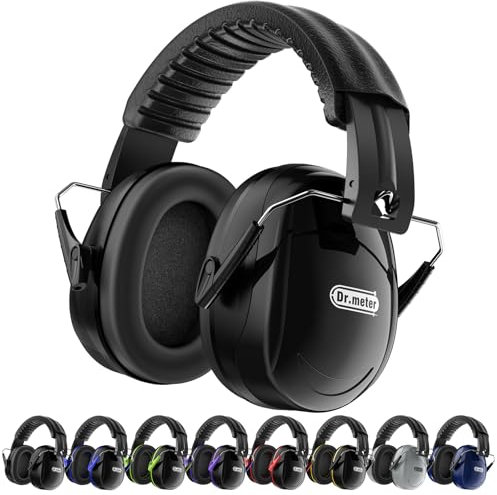 Dr.meter Hearing Protection Ear Muffs, 31dB Noise Reduction Safety Earmuffs with Adjustable Headband for Adults Kids Autism Sensory, Ear Muff for Yard Work, Mowing or Hunting -Pure Black