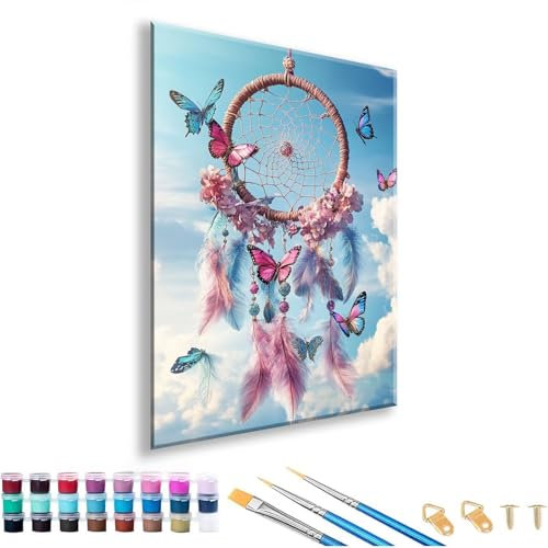 Malen nach Zahlen Erwachsene 80 x 110 cm, Malen nach Zahlen Traum Paint by Numbers Traumfänger DIY Painting by Numbers Erwachsene Leinwand Kit mit Pinseln und Acrylfarben für Zimmer Deko Geschenk F-6