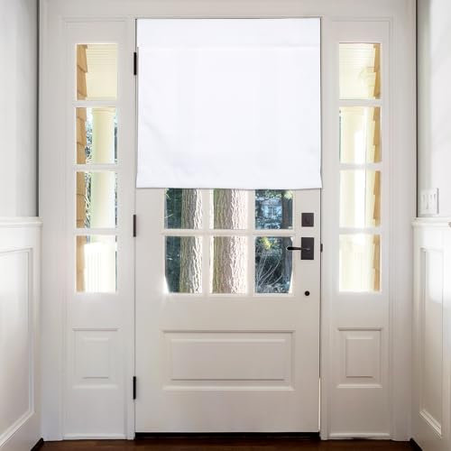 sourcing map Blackout Door Curtains, French Side Door Window Curtain for Privacy, Glass Patio Front Doors Sidelight Tie Up Shade, White, 26 x 28, 1 Panel