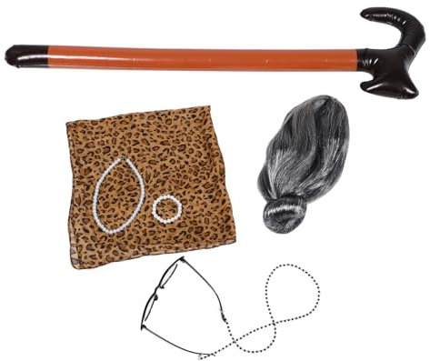 ABOOFAN Kopftuch-set Für Alte Damen Cosplay-zubehör Oma-perücke-accessoire Realistische Perücke Brillenhalterkette Und Kunstperlen-halsketten-zubehör Für Partys Und Rollenspiele