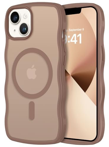 Telaso Cover per iPhone 13/14, Compatibile con MagSafe, Forma di Telaio Ondulato, Custodia Traslucida Opaca Protettiva Sottile Antiurto, Anti-Scivolo, Anti-Graffio, Desert Titanium