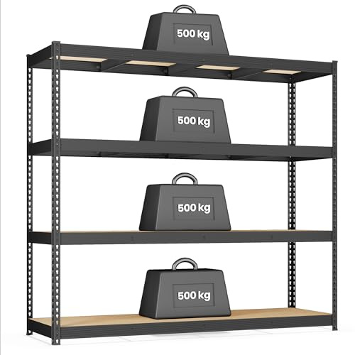 SONGMICS Schwerlastregal, Standregal, 4 Ablagen, bis 2000 kg belastbar | Lagerregal, Aufbewahrungsregal, 60 x 200 x 183 cm, für Keller, Garage, Lagerraum, schwarz, COZORY Kollektion GLR728BZ01