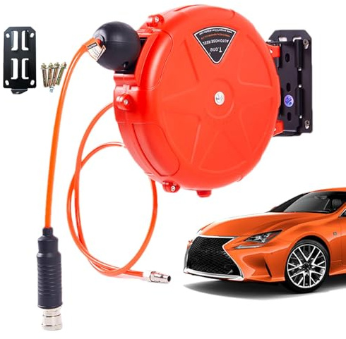 Avvolgitubo ad aria | Strumento di riavvolgimento automatico da 10 m, bobina commerciale con staffa girevole, attacco rapido, accessori per compressori d'aria per garage, officina, riparazione auto