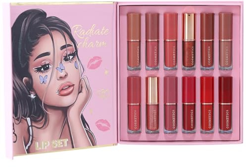 Dewireaey Set de Rouges à Lèvres Liquides Mat Velouté | 12 Pièces Kit De Maquillage Labial Résistant Aux Transferts - Set De Maquillage Labial Mat Et Brillant | Pour Voyage D'Affaires Scène