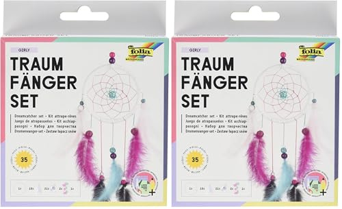 folia 23819 - Bastelset Traumfänger Girly - Set zum Erstellen eines wunderschönen Traumfängers in modernen Pastelltönen (Packung mit 2)