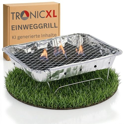 2x Einweggrill mit Grillkohle Holzkohle I Sofort Grill für unterwegs Festival Reisen Grillen ca. 1,5 Stunden Brenndauer – Mit Grillrost und Ständer