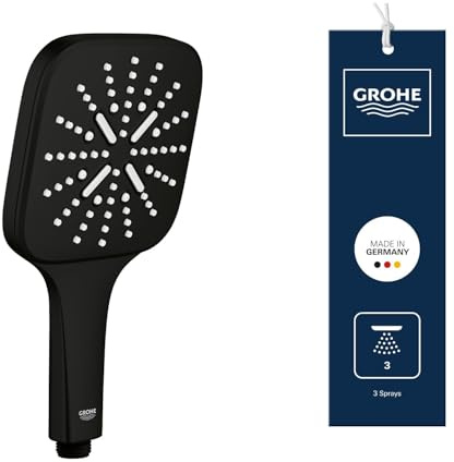 GROHE Vitalio SmartActive 130 Cube, Duschkopf wassersparend, 9l pro Min (Handbrause mit 3 Strahlarten, Antikalk-System, Universalanschluss passend zu Standard-Duschschläuchen), mattschwarz, 265952430