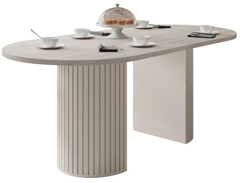 Mirjan24 Tisch für Esszimmer Wotkon, Rechteckiger Esstisch, Küchentisch, Esszimmertisch (Sandbeige/Travertin)