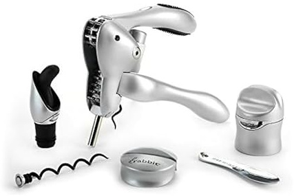 Rabbit Wine Tool Kit, Silver, 6-Piece Set