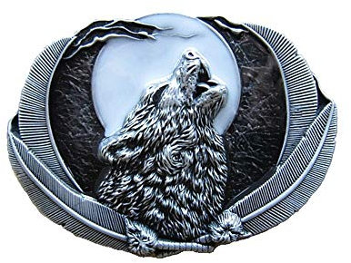 Piratenladen Buckle Wolf bei Vollmond, schwarz - Gürtelschnalle