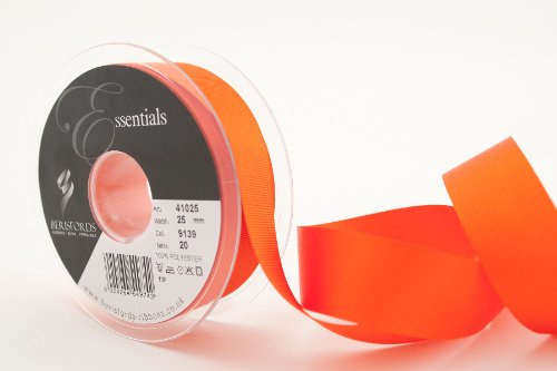 Berisfords 41025 20 m x 25 mm Polyester Grosgrain Ribbon, Tango