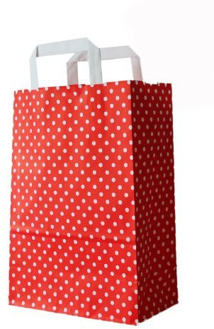 250 farbige Papiertragetaschen Papiertaschen Tüten Papiertüten Tragetaschen Shopper rot-weiß gepunktet 22 + 11 x 28 cm