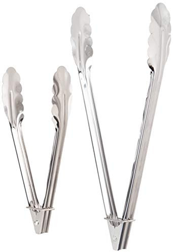 Chef Craft 21451+20240 Lot de 2 pinces de service en forme de coquillage avec anneaux coulissants Fabrication de qualité Passe au lave-vaisselle Acier inoxydable Argenté