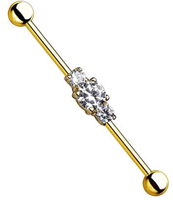 Piercingfaktor Piercing Hantel Universal Barbell Industrial Ohr Cartilage Helix Tragus Intim Brust Nippel Stab 3 Kristalle Gold 1,6mm