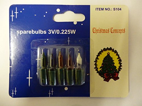 MRS CHRISTMAS LTD 4 Push in Coloured Spare Bulbs 3v 0.225w + 1 Fuse Bulb