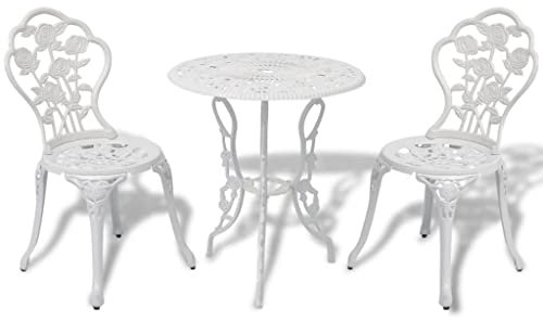 vidaXL Bistroset 3-TLG. Aluguss Weiß Balkonset Sitzgruppe Gartenmöbel Garnitur