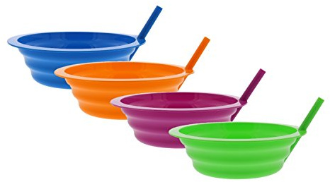 Arrow Sip-A-Bowl 4-Pack Set, Built-In Straw - 22-Ounce Reusable Bowls Stop Liquid Spills: Cereal Milk, Ice Cream - Makes Breakfast/Snack Time Easy - Dishwasher Safe - Blue, Pink, Green, and Orange