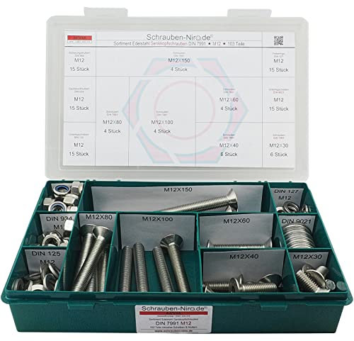 Sortiment/Set Edelstahl Senkkopfschrauben M12 DIN 7991 VA A4 V4A Innensechskant