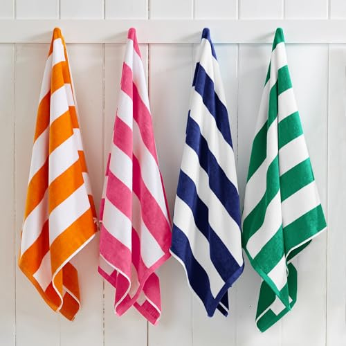Great Bay Home Strandtücher aus 100% Baumwolle, Velours, 4er-Pack, schnell trocknend, große Badetücher für Erwachsene und Kinder (4 Stück, 76,2 x 152,4 cm, Rosa, Grün, Orange, Marineblau)