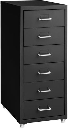 TecTake® Caisson de Bureau Métallique Industriel 41 x 28 x 69 cm - Meuble de Rangement Avec 6 Tiroirs pour Papier Administratif