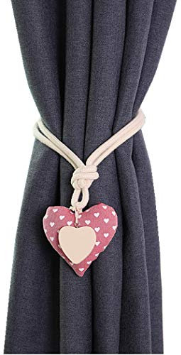 Moraphee 2 Stücke Vorhang Tiebacks Seil mit Magnetische Schnalle für Kinderzimmer Reine Baumwolle Holdbacks Fenster Vorhang Länge 55 cm-pink Heart