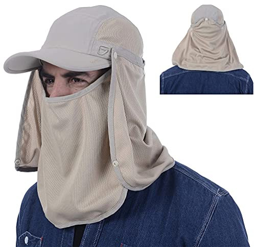 Fishing Hat Summer UPF 50 UV Protection Outdoor Hiking Jungle Mountain Sun Mens Quick Dry Baseball Cap Face Neck Cover Flap Waterproof Breathable caps Flap Hats for Men Women New Unisex Autumn Khaki