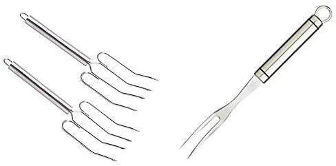 masterclass KitchenCraft Stainless Steel Meat Lifting Forks (Set of 2) & KitchenCraft Professional Meat Serving Fork, 25 cm (10)