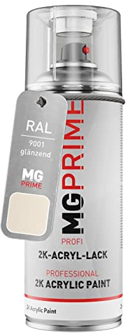 MG PRIME RAL 9001 Cremeweiss/Cream glänzend 2K Acryl Spraydose Sprühdose 400 ml schnelltrocknend