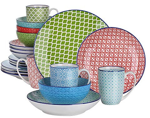 vancasso Macaron Dinnerware Set 20 Pieces Porcelain Dinner Set - Multicolour Dinner Service Mediterranean Crockery with Dinner Plate, Dessert Plate, Cereal Bowl, Soup Bowl and Mug, Service for 4