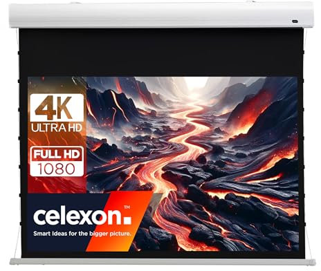 celexon HomeCinema Écran de Projection motorisé tensionné 110 | 240x135 cm 16:9 | Écran électrique 4K, Full-HD pour vidéoprojecteur | Surface Plane avec système de Tension | Montage Mural/Plafond