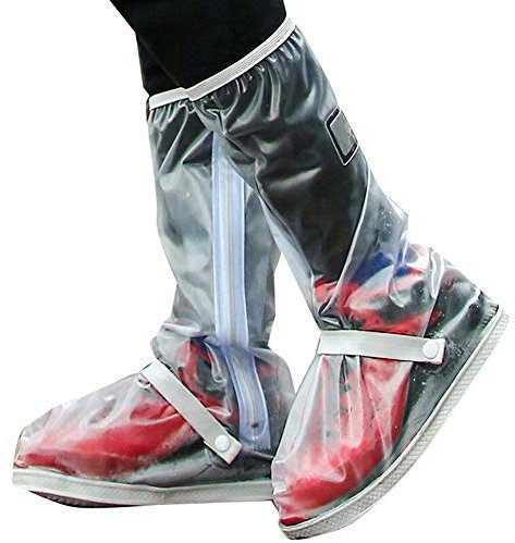 ECOSWAY 2Pcs Scarpe Impermeabili Cover Riutilizzabile Pioggia Stivali Moto Ciclismo Bici Pieghevole Copriscarpe - Trasparente, X-Large