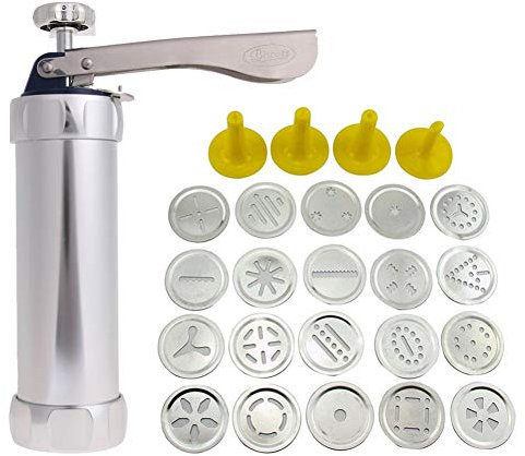 HAPPYGOU Kekse Pressschneider Backwerkzeuge Kekskekse Pressmaschine Küchenwerkzeug Backgeschirr Mit 20 Keksformen und 4 Düsen