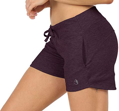 icyzone Damen Sweatshorts Kurze Hose Jogginghose Sport Laufen Shorts mit Taschen (L, Burgund)