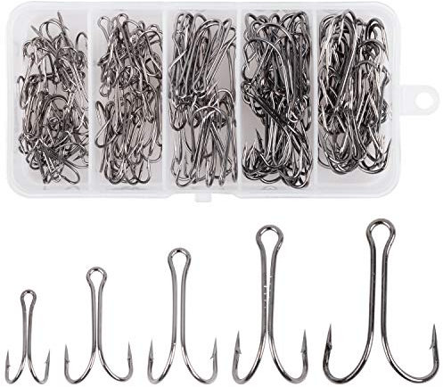 Double Fishing Hooks Fly Tying Double Hooks Classic Frog Hook with Open Shank High Carbon Steel Barbed Small Assortment Kit for Saltwater Freshwater (110PCS/BOX)