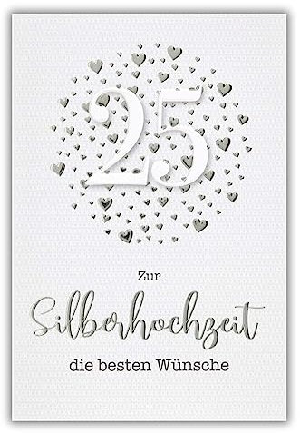 bsb Karte zur Silberhochzeit - liebevolles Geschenk zur Silberhochzeit mit Zahlen-Motiv - Glückwunsch-Karte mit Umschlag - silberner Hochzeitstag Geschenk in 11,5 x 17,0 cm