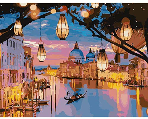Paint by Numbers, Night Venice Paint by Numbers Kits for Adults Kids Beginners 40 x 50 cm Romantic City Light Adults Paint by Numbers with Paintbrushes DIY Painting for Home Decoration Without Frame