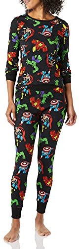 Amazon Essentials Disney | Marvel | Star Wars Set di Pigiama da Notte Attillati in Cotone Donna, Marvel Avengers - Womens Snug-fit, M