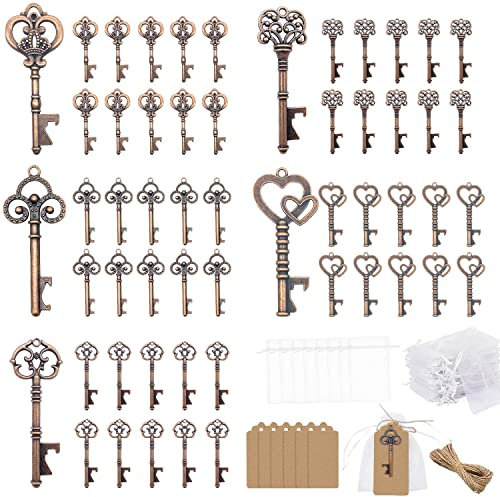 GEERDAN 50 Stücke Schlüssel Flaschenöffner, Geschenkanhänger, Durchsichtige Tasche, Hochzeit Gefälligkeiten Antike Rustikale Party Dekoration (Bronze)